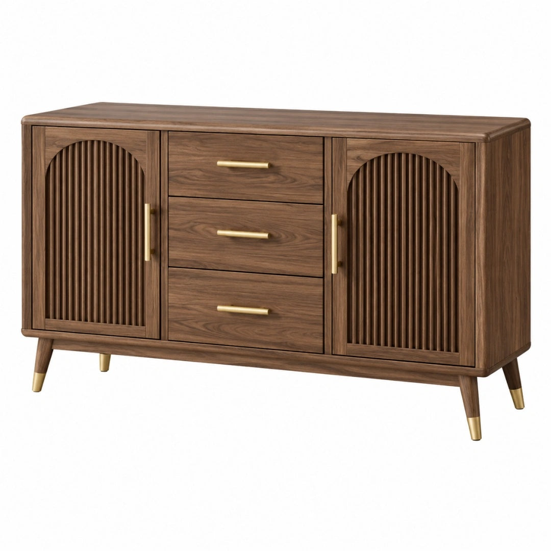 Sideboard 160 x 40 x 80 cm in Walnussbraun Holzwerkstoff mit 3 Schubladen im Mid-Century-Stil