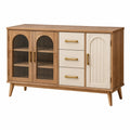 Sideboard 160 x 40 x 85 cm in Naturbraun Creme aus Holzwerkstoff mit Glastüren im Retro-Stil