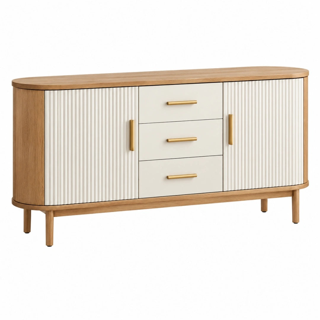 Sideboard 160 x 40 x 80 cm Holz Weiß Natur mit geriffelten Türen