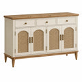 Sideboard 160 x 40 x 90 cm aus Holz in Creme/Natur mit Rattangeflecht im Landhausstil