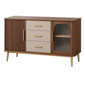 Sideboard 160 x 40 x 85 cm Holzwerkstoff Walnuss Beige mit Glastür im Retro-Stil
