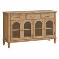 Sideboard 160 cm Holz Natur mit geriffeltem Glas und 4 Türen