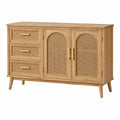 Sideboard 120 x 40 x 90 cm Holz Natur mit Rattangeflecht Boho Stauraum