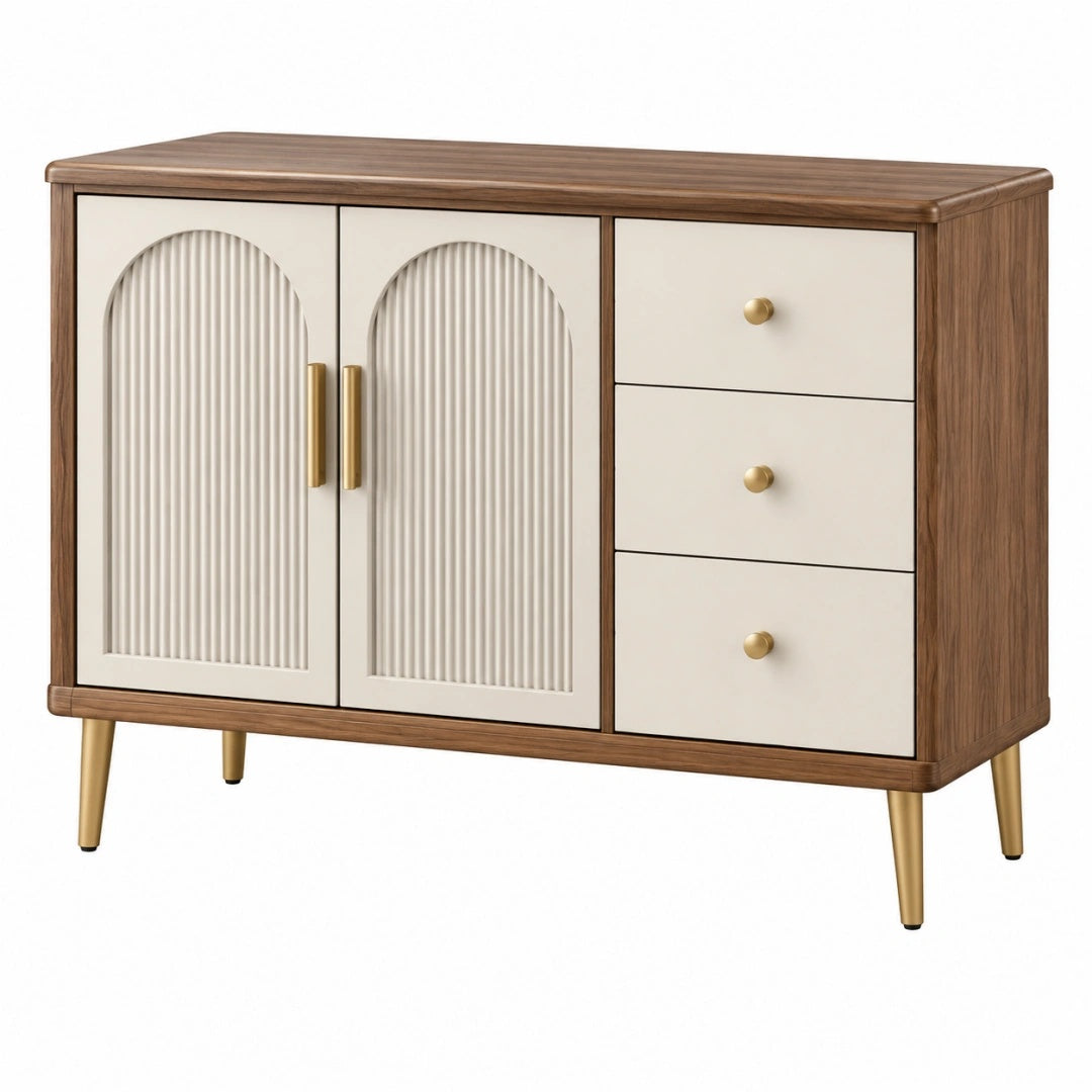 Sideboard 120 x 40 x 85 cm Holzwerkstoff Walnussbraun Creme Retro mit Schubladen