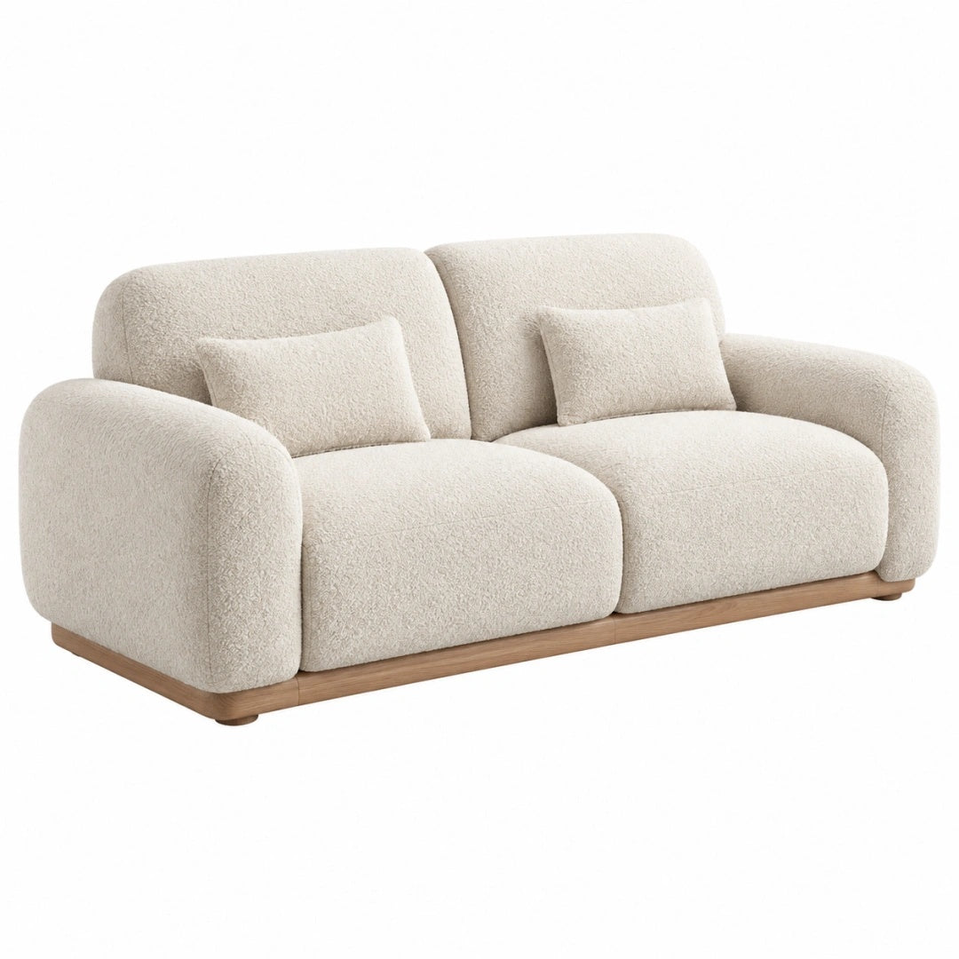 2-Sitzer Sofa 180 x 90 x 78 cm Bouclé Creme Holzgestell Modernes Wohnzimmer