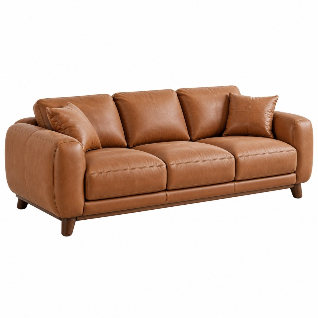 3-Sitzer Sofa 220 cm cognacbraunes Leder für Wohnzimmer klassischer Stil