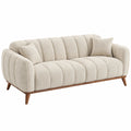 3-Sitzer Sofa 200 cm Boucléstoff Creme - gepolstertes Wohnzimmermöbel im Retro-Stil