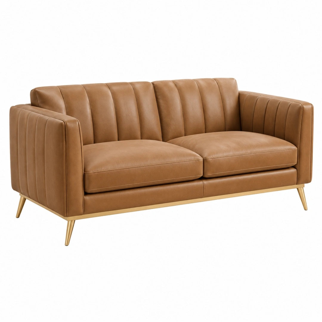 2-Sitzer-Sofa 160 x 85 x 82 cm aus Kunstleder in Cognac mit Metallfüßen