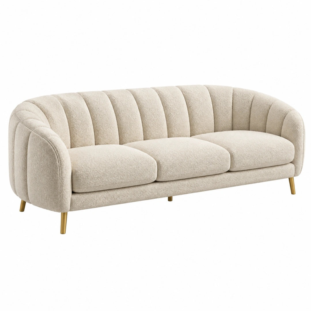 3-Sitzer Sofa 220 x 90 x 78 cm Bouclé-Stoff Creme Wohnzimmer Retro-Stil