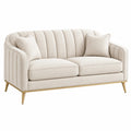 2-Sitzer Sofa 160 x 80 x 85 cm Beige Stoff mit goldfarbenen Metallfüßen - gerippte Polsterung