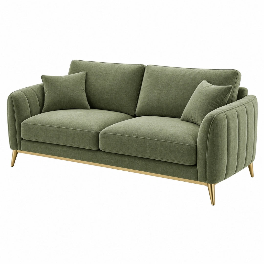 2-Sitzer Sofa 180 x 90 x 85 cm grüner Stoffbezug mit goldfarbenen Metallfüßen modernes Wohnzimmermöbel