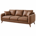3-Sitzer Sofa 220 cm braunes Leder mit Holzfüßen im modernen Stil