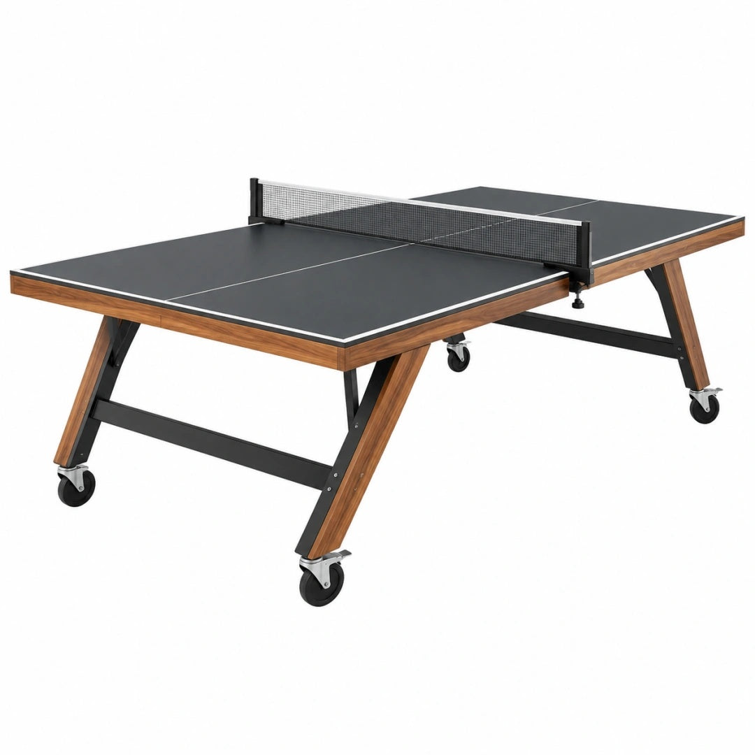Tischtennisplatte 274 x 152.5 x 76 cm Schwarz Walnussoptik mit Rollen