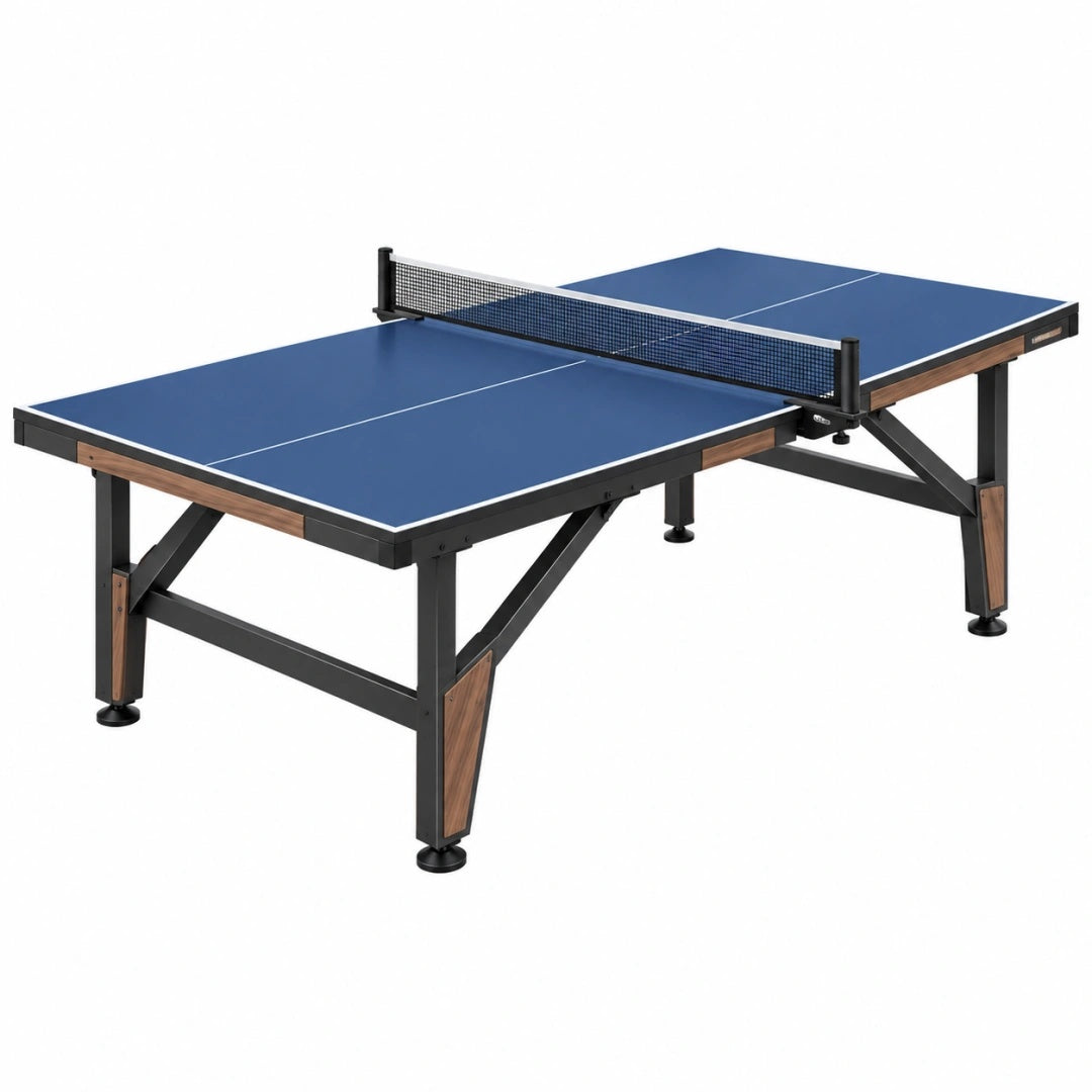 Tischtennisplatte 274 x 152.5 x 76 cm blaue Holzwerkstoffplatte mit Stahlgestell für Indoor-Spiel