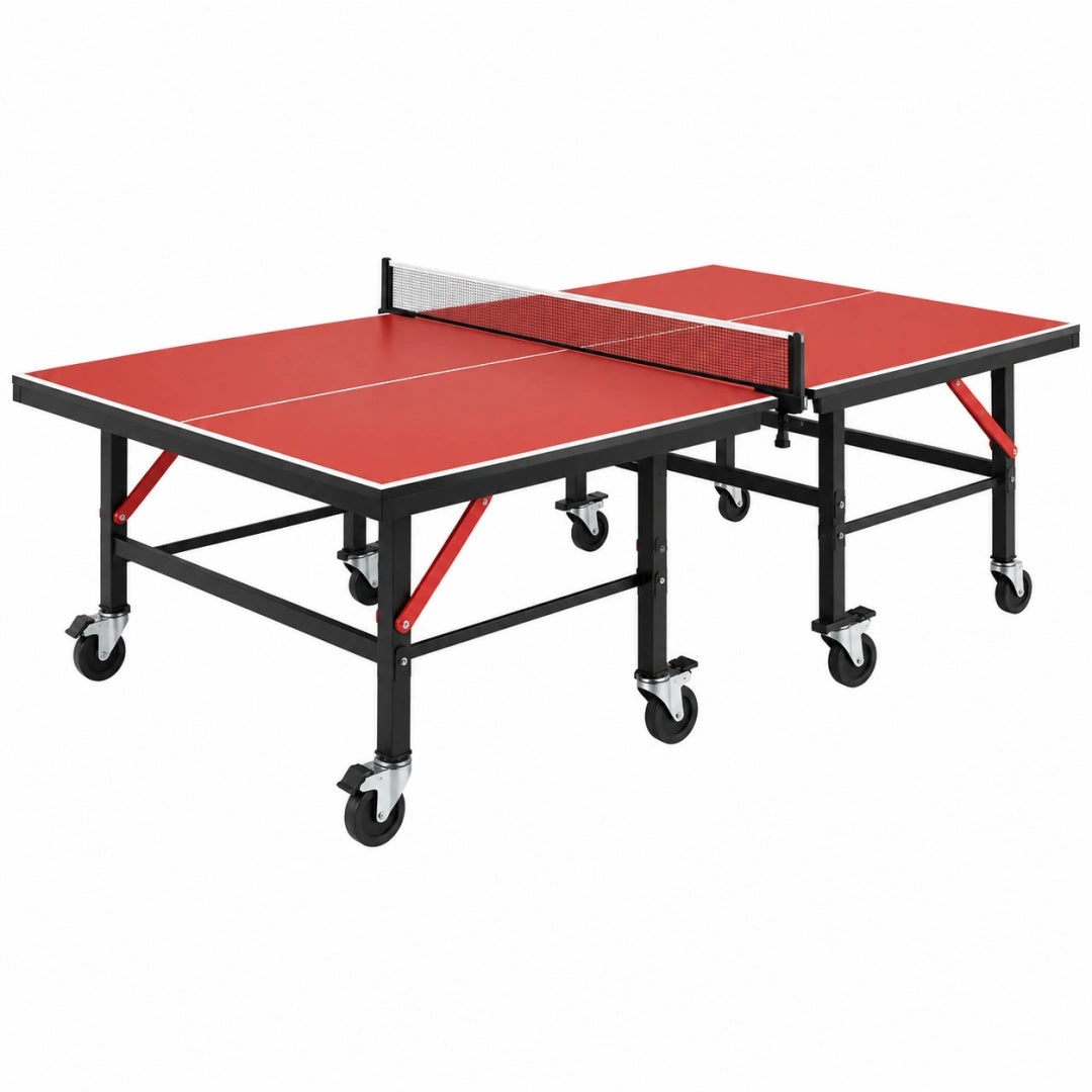 Tischtennisplatte 274 x 152.5 x 76 cm Rot Schwarz mit Stahlgestell und Rollen klappbar