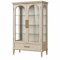 Vitrine 100 x 45 x 180 cm Holzwerkstoff Glas Cremegold klassischer Stauraumschrank