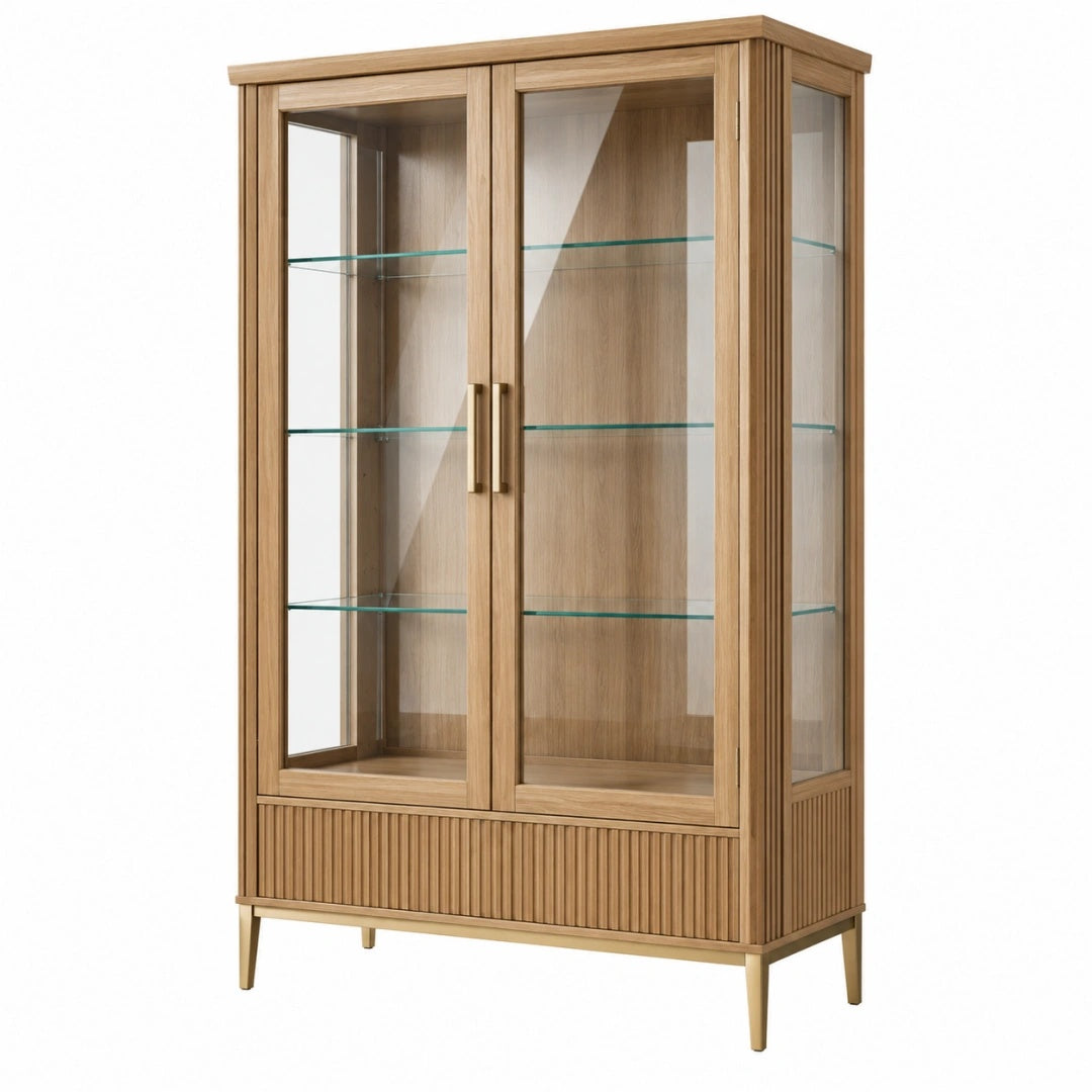 Vitrine 90 x 40 x 180 cm Holz und Glas Natur Modern mit 2 Türen