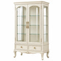 Vitrine 100 x 45 x 190 cm Holzwerkstoff Glas Creme Klassischer Stil mit Glastüren und Schubladen