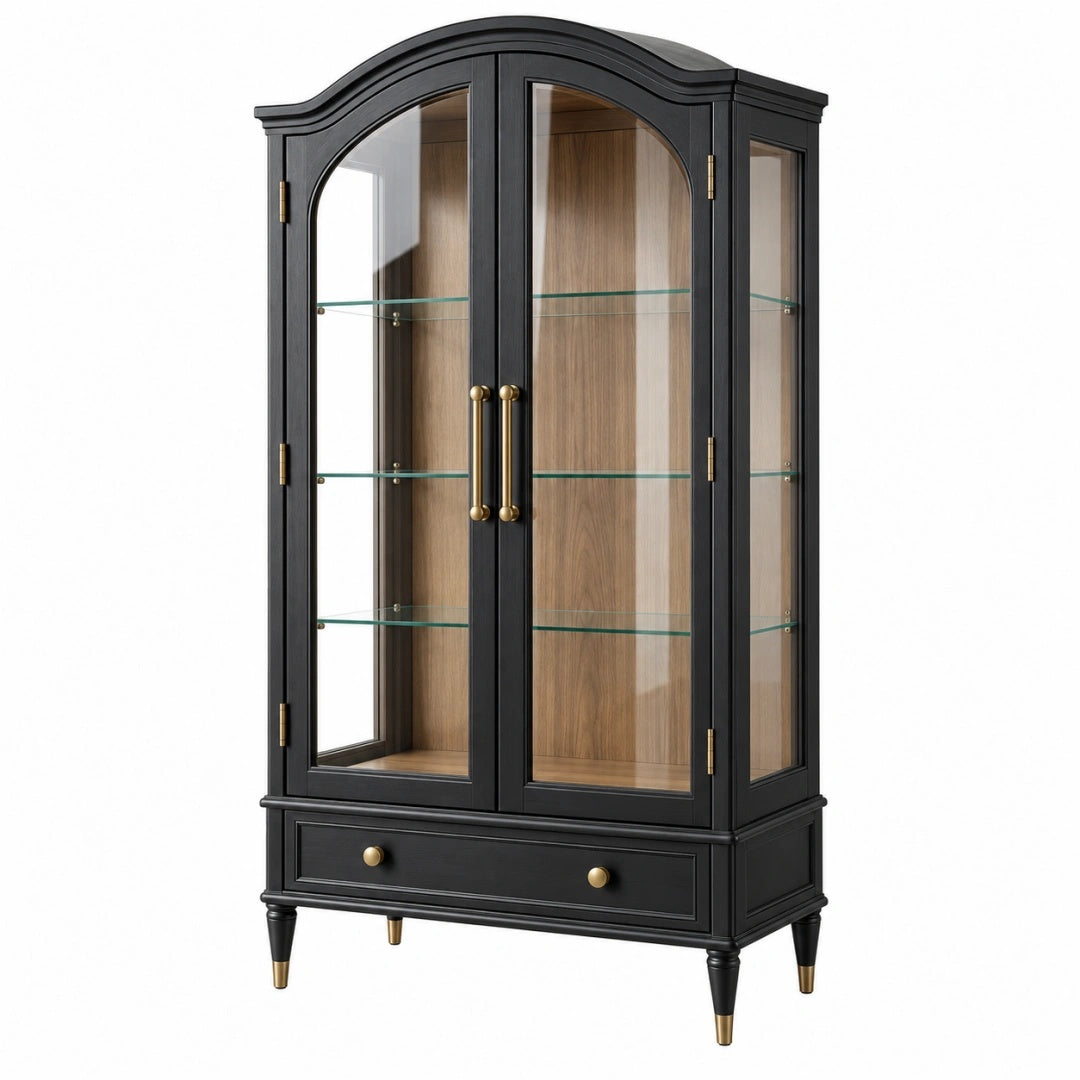 Vitrine 100 x 45 x 190 cm Holz Glas Schwarz Braun Klassisch mit Schublade