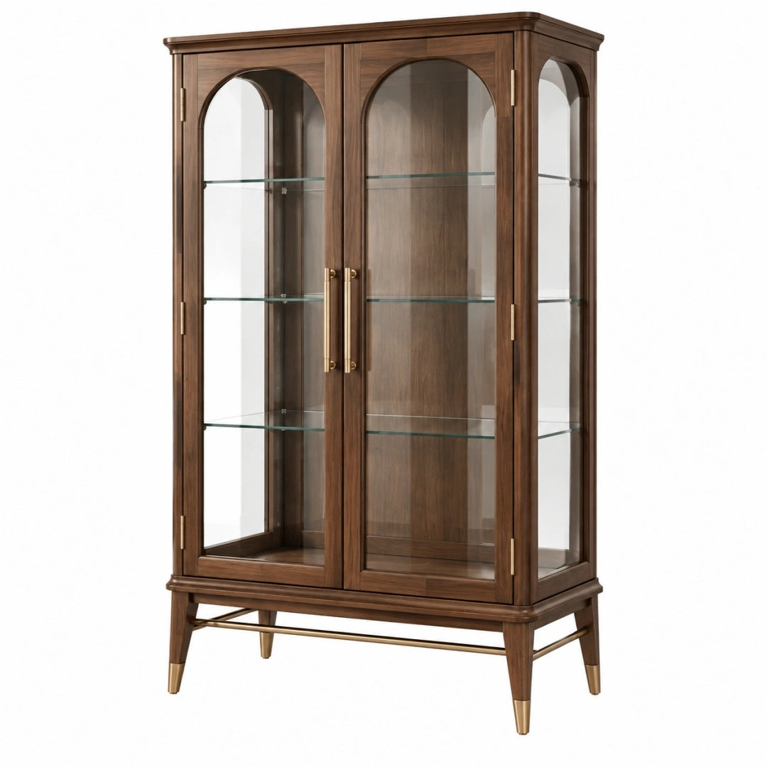 Vitrine 100 x 45 x 180 cm Holz Glas Braun mit 2 Türen im Retro-Stil