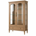 Vitrine 90 x 40 x 190 cm aus Holz in Braun mit Glastüren und Schublade im klassischen Stil
