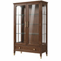Vitrine 100 x 45 x 190 cm Holz und Glas Dunkelbraun klassischer Stil mit Schublade