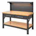 Werkbank 120 x 60 x 180 cm aus Holz und Stahl Schwarz Naturholz mit Lochwand und Schubladen
