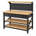 Werkbank 120 x 60 x 155 cm aus Holz und Stahl Natur/Schwarz mit Lochwand und Schubladen