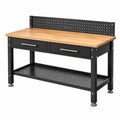 Werkbank 120 x 60 x 95 cm Holz und Stahl Schwarz Natur mit 2 Schubladen Lochwand