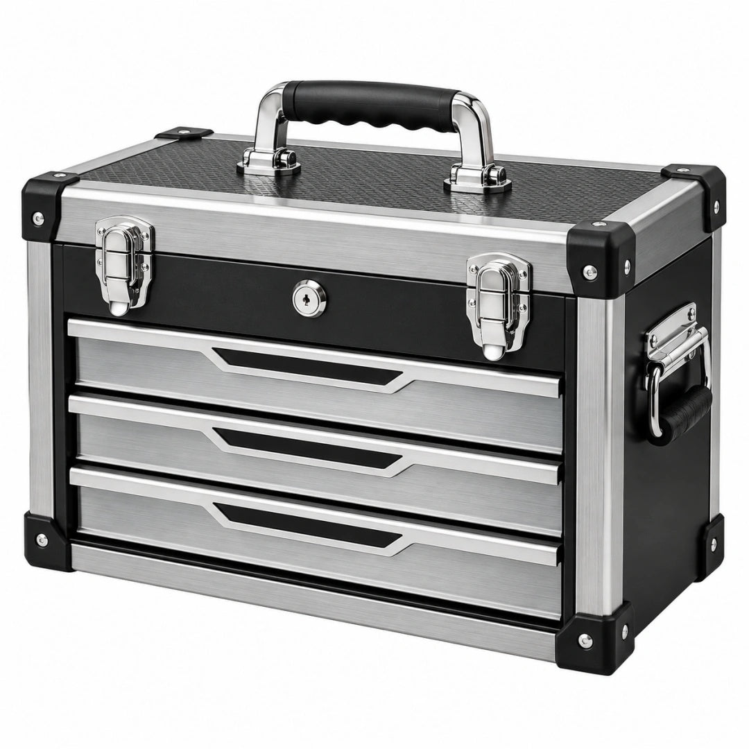 Werkzeugkoffer 50 x 25 x 35 cm Aluminium Schwarz Silber mit 3 Schubladen